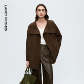 新款 朗姿羊毛翻领宽松廓形针织开衫 气质毛衣通勤OL上衣2025冬季 女