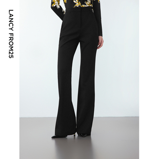 新款 子2024冬季 时尚 西装 朗姿高级感黑色通勤长裤 裤 高腰显瘦气质裤