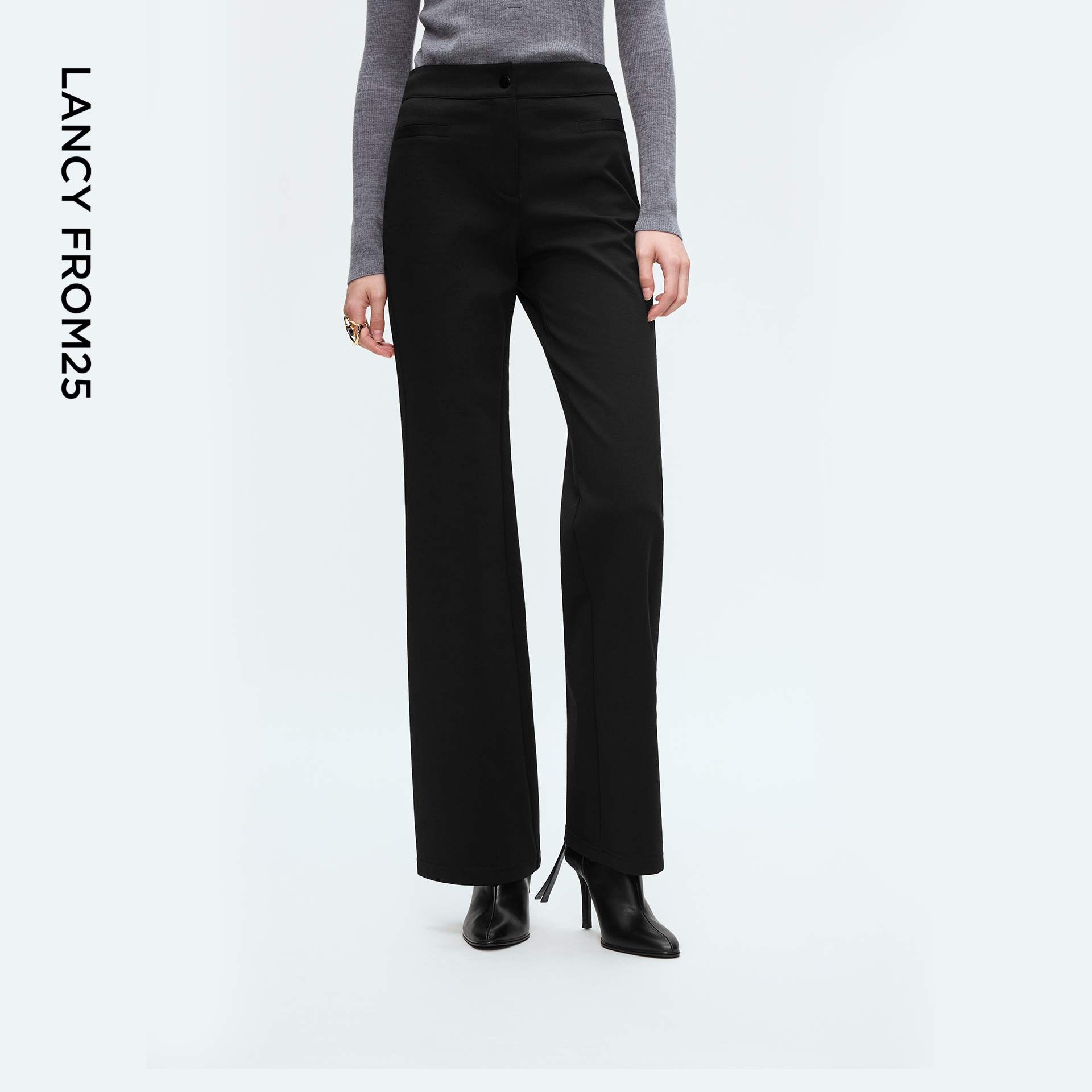 舒适羊毛 直筒裤型 一字腰头