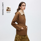 新款 朗姿可拆卸毛领骆驼绒老钱风棉服复古时尚 棉衣女2025年冬季