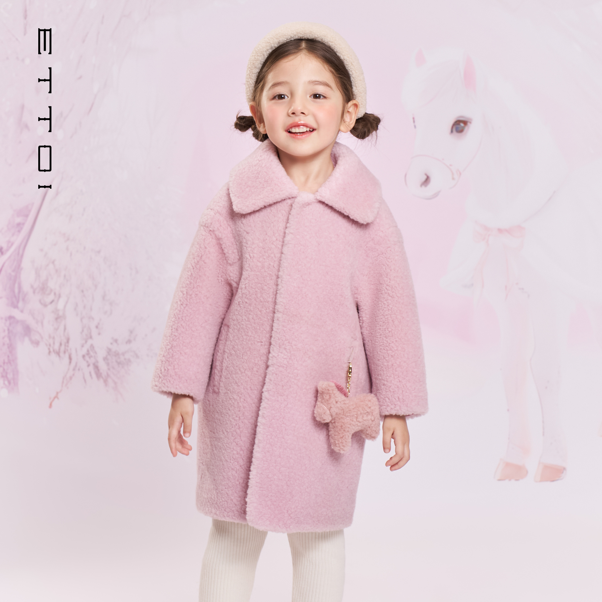 【朗姿集团】ETTOI爱多娃2025冬季新款立体小马羊毛大衣翻领外套