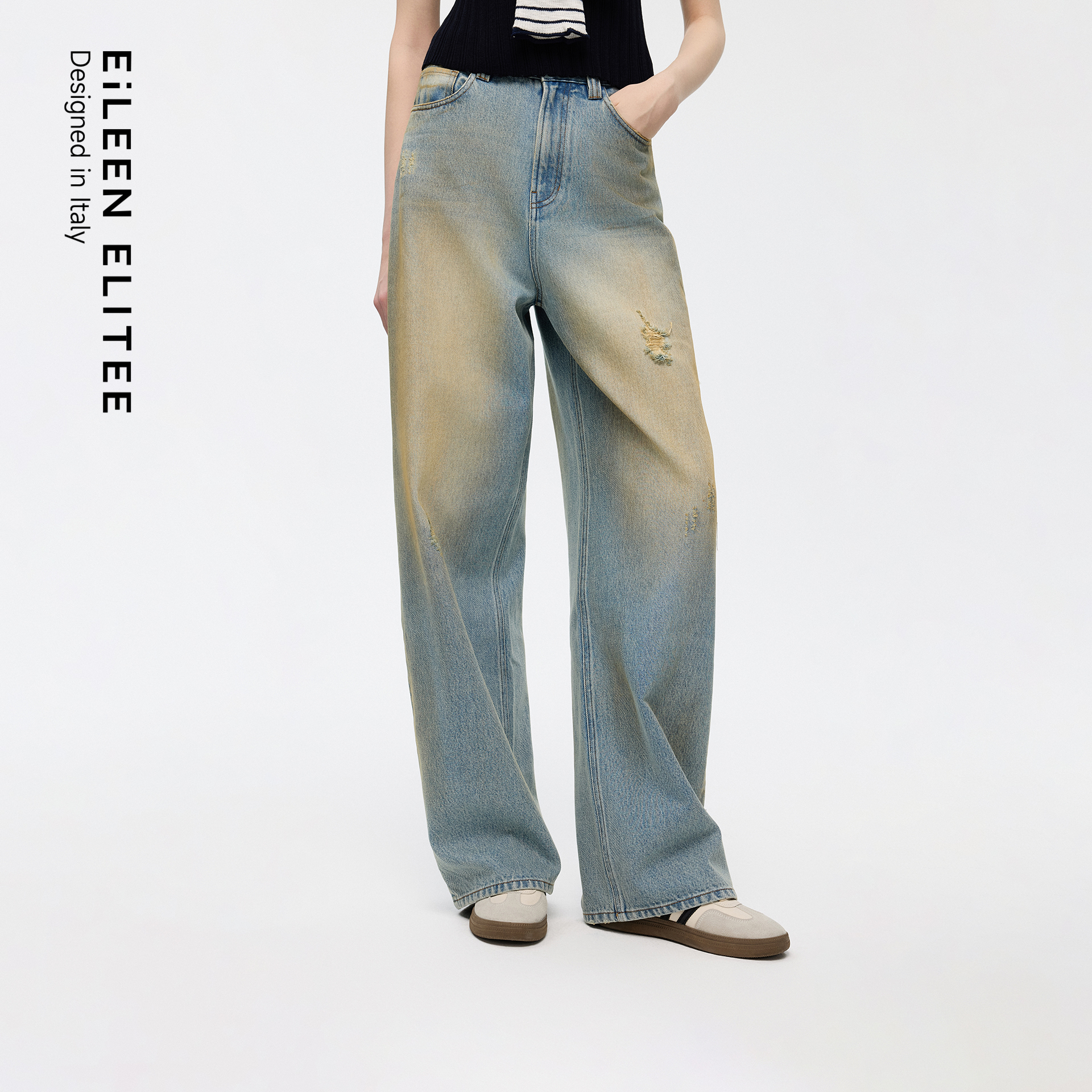 镰刀裤型 做旧水洗 YKK拉链