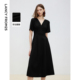 法式 朗姿醋酸长裙子2025年春季 新款 收腰黑色高级感气质a字连衣裙