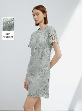朗姿法式设计感气质蕾丝a字连衣裙女2024夏季新款高级感礼服裙子