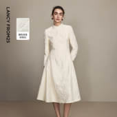 新款 设计感珍珠扣连衣裙2026年春季 兰亭叙 朗姿立领提花新中式