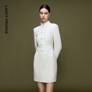 连衣裙优雅通勤风旗袍2025新款 朗姿立领收腰盘扣新中式 兰亭叙