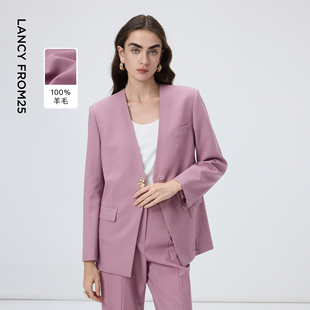 西裤 新款 时尚 2026年春季 西服套装 朗姿绵羊毛V领优雅气质通勤西装