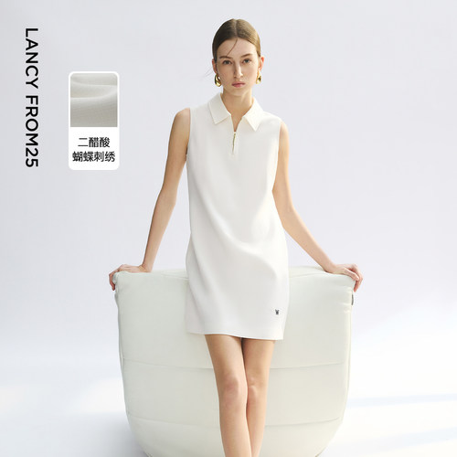 朗姿法式无袖polo领衬衫短款连衣裙修身二醋酸简约裙2025年夏季