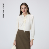 新款 朗姿系带木耳边复古波点衬衫 优雅温柔通勤风上衣女2026年春季