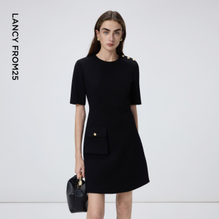 新款 朗姿经典 气质高智短裙2026年春季 连衣裙通勤时尚 收腰a字短袖
