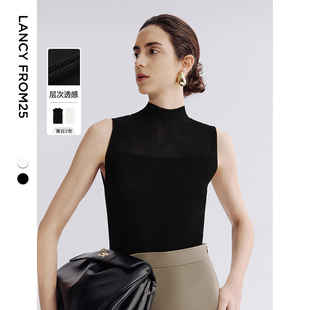 气质高级感百搭上衣 新款 朗姿25半高领无袖 针织背心双色夏季