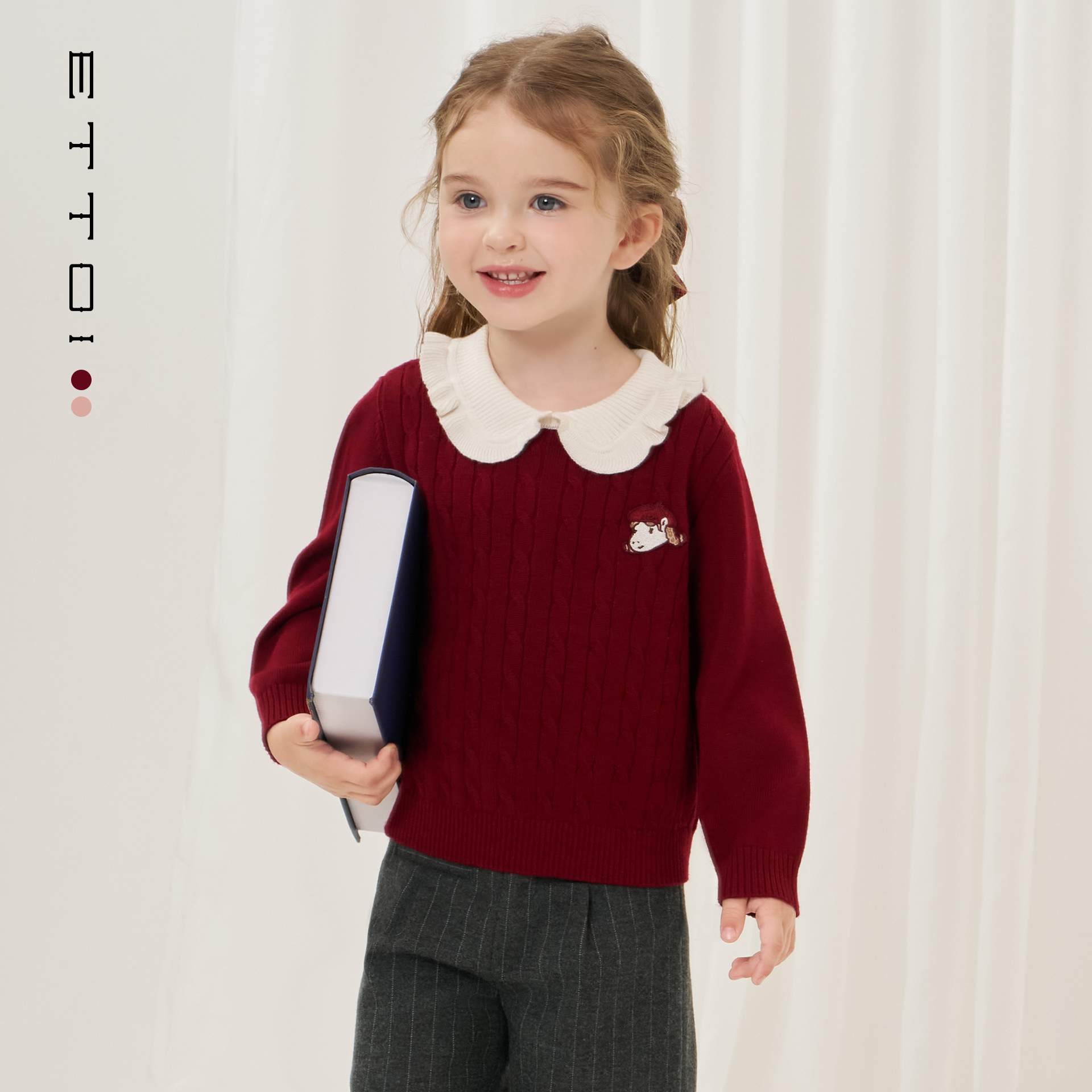 【朗姿集团】ETTOI爱多娃2025年秋季新款女童洋气花边领精致毛衣
