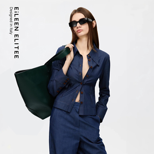 牛仔衬衫 朗姿欧洲EiLEEN 短款 高级100%棉修身 女 ELITEE2025秋新款