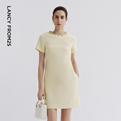 裙子气质高级感小香风黄色短袖 法式 连衣裙通勤 新款 朗姿2025年夏季