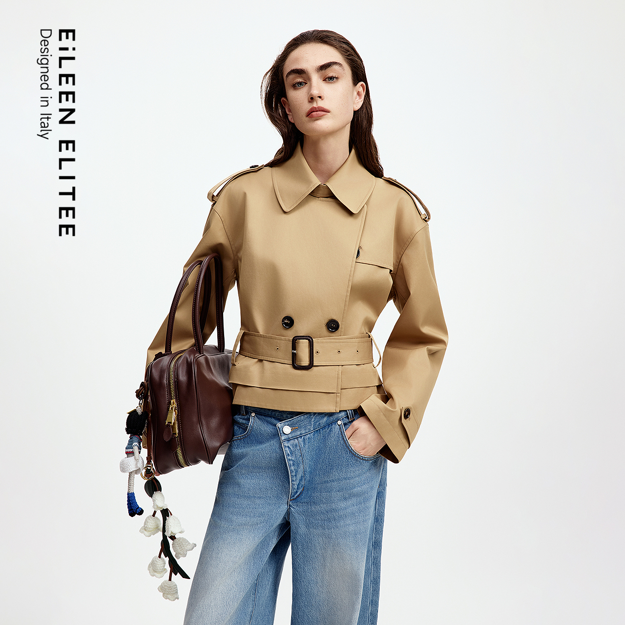 朗姿欧洲EiLEEN ELITEE复古设计感短版风衣商务外套2025秋季新款