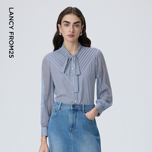 气质高级感别致长袖 朗姿25学院风条纹时尚 新款 衬衣春季 上衣女 衬衫
