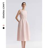 新款 朗姿25优雅一字领无袖 收腰中长裙夏季 修身 连衣裙女高级感法式