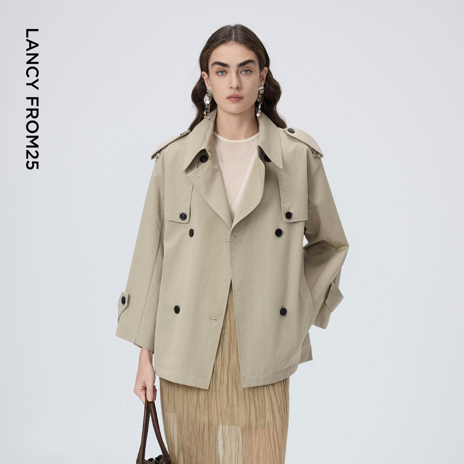 【漾25系列】朗姿翻领可收腰通勤风短款风衣外套女2026年春季新款,女装/女士精品,风衣,淘宝优惠券,粉丝福利购,淘宝优惠卷