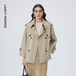 风衣外套女2026年春季 朗姿翻领可收腰通勤风短款 新款 漾25系列