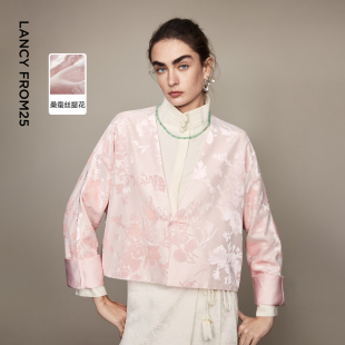 丝绒提花短外套气质2026年春季 朗姿桑蚕丝新中式 新款 兰亭叙