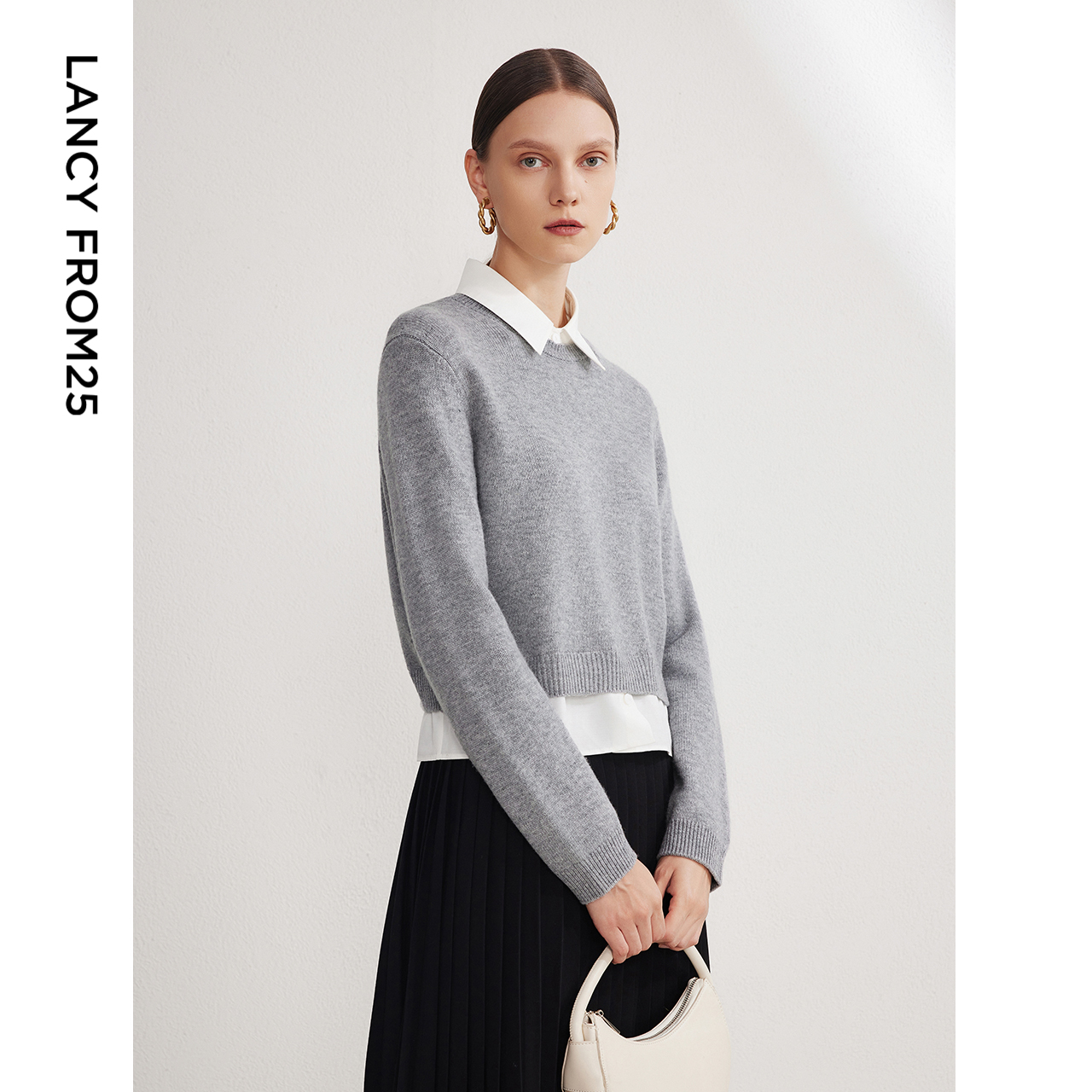 拆卸衬衫领 直身廓形 美利奴羊毛