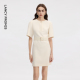新款 腰带气质通勤裙2026年夏季 连衣裙 朗姿三醋酸一粒扣圆领短袖