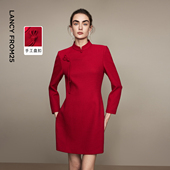 MONEY HONG 朗姿红色新中式 立领改良旗袍连衣裙2026年春季 新款