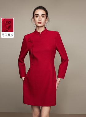 【MONEY HONG】朗姿红色新中式立领改良旗袍连衣裙2026年春季新款