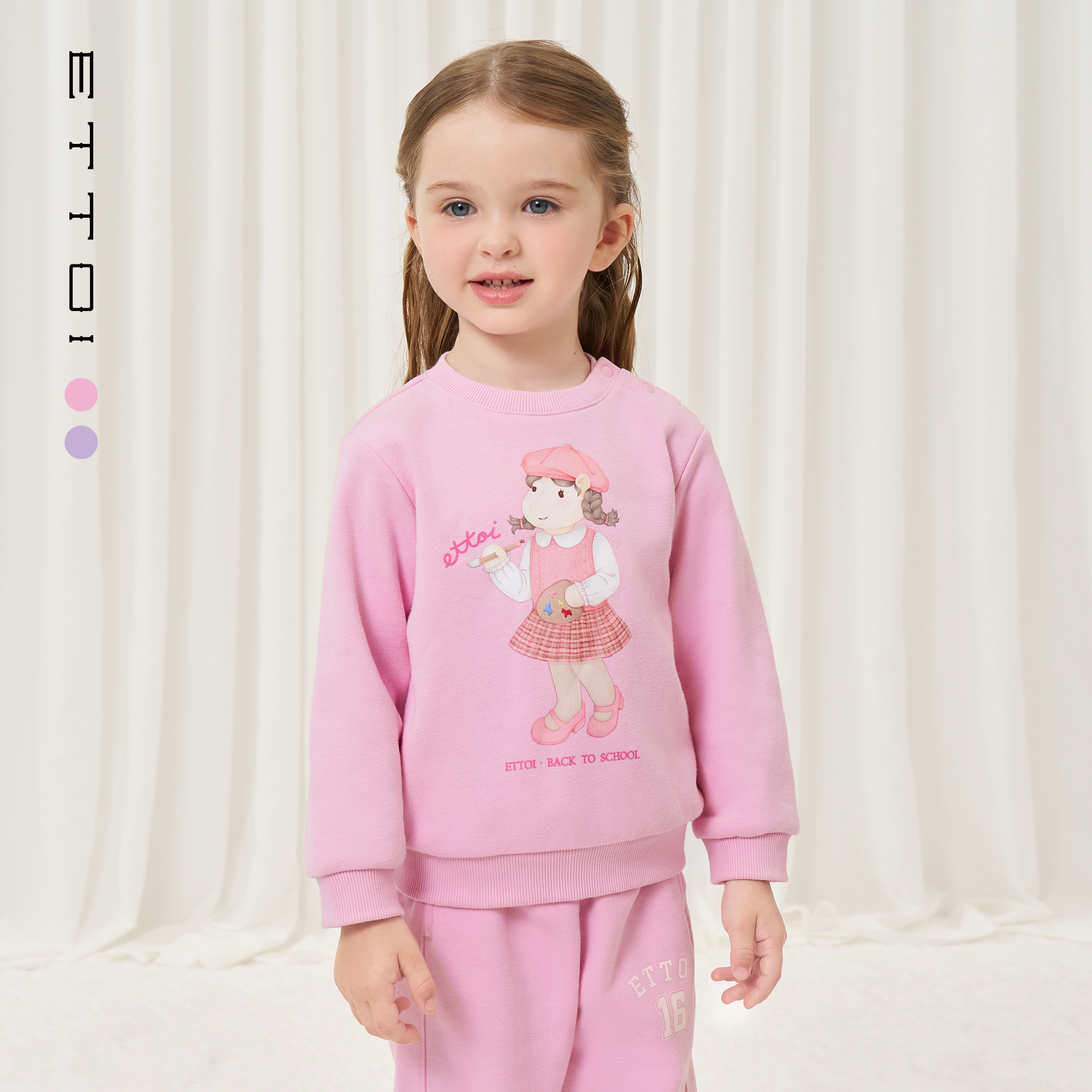 【朗姿集团】ETTOI爱多娃2025冬季新款圆领加绒印花百搭宽松卫衣