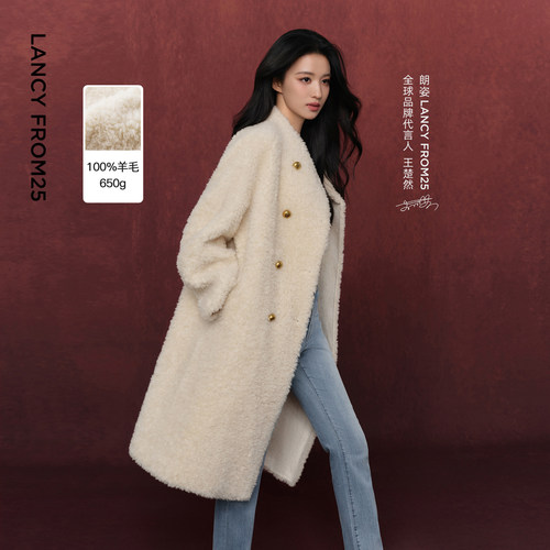 复古双排扣 颗粒羊毛 直身长版