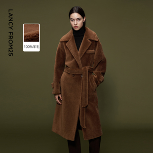 朗姿100羊毛高级感毛呢外套毛毛大衣高端保暖仿皮草2025冬季 新款