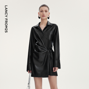 新款 朗姿系带收腰衬衫 气质通勤百搭2024秋季 设计感时尚 连衣裙法式