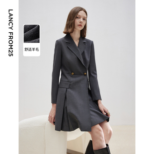 裙2025春新款 显瘦西装 OFFICE连衣裙 洋气气质高智修身 朗姿羊毛法式