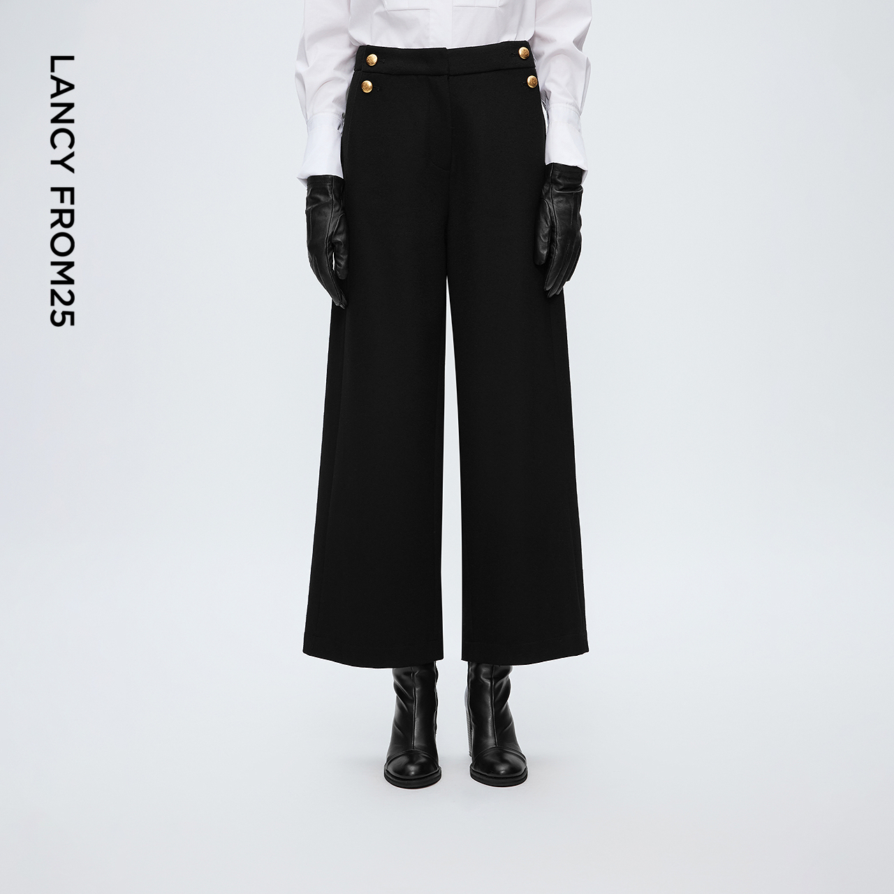 阔腿裤型 高腰剪裁 舒适羊毛