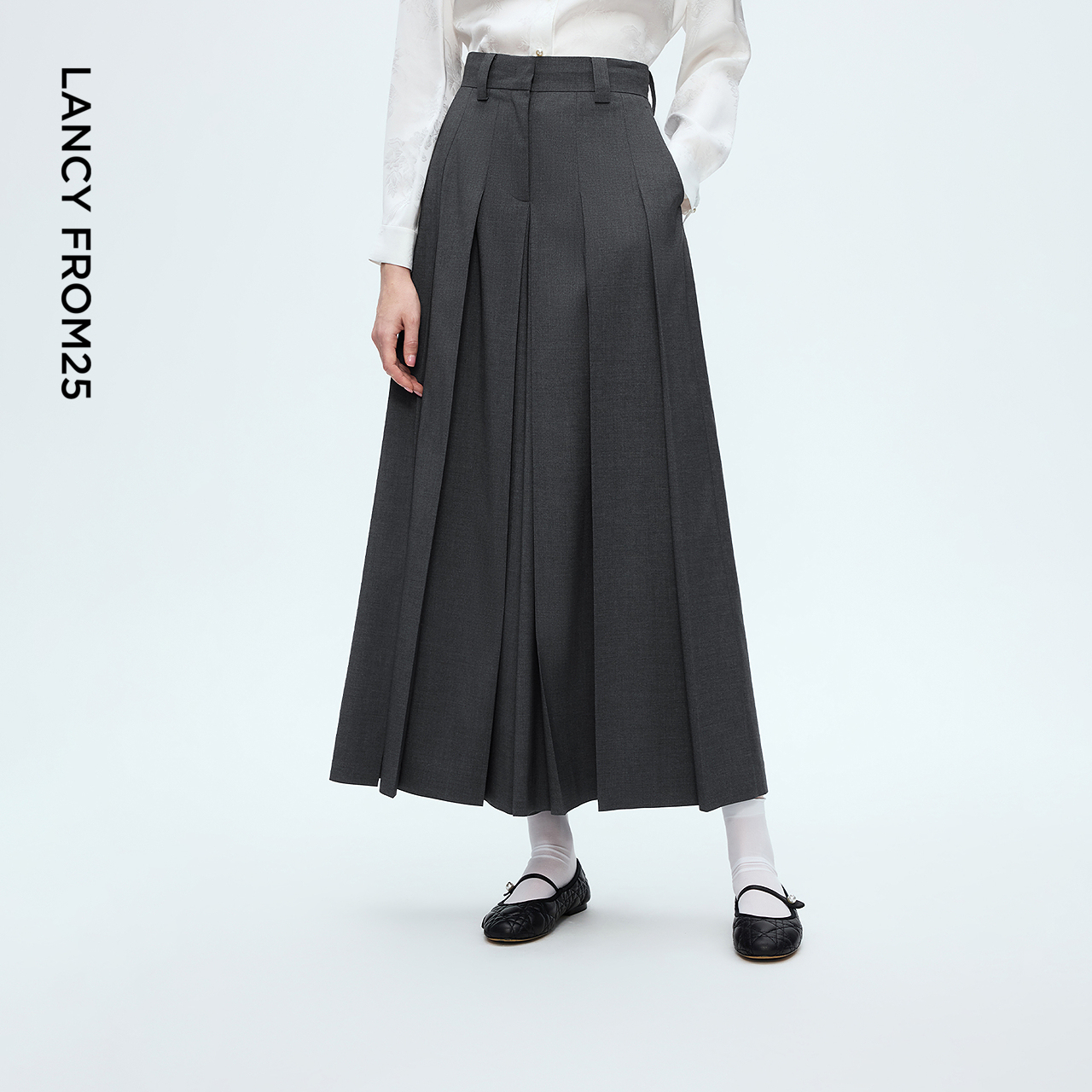 朗姿设计感长款压褶阔腿百褶西装裤小众裤子女2025年冬季新款