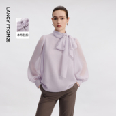 新款 朗姿半高领优雅飘带雪纺衬衫 气质简约通勤风上衣女2026年春季