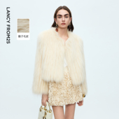 朗姿貉子毛简约优雅仿皮草外套老钱风高级感短外套2025年冬季 新款