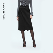 朗姿羊毛高腰直筒可拆卸腰带半身裙气质优雅通勤中长裙2025年新款