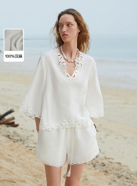 【漾25系列】朗姿2025年夏季新款v领白色衬衣度假高级感气质衬衫