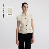 新款 气质外套女士2024年秋季 高级感短外套 复古短袖 朗姿三醋酸法式