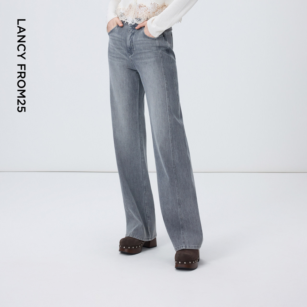 朗姿高腰牛仔阔腿复古灰调牛仔裤休闲经典裤子2026年春季新款,女装/女士精品,牛仔裤,淘宝优惠券,粉丝福利购,淘宝优惠卷