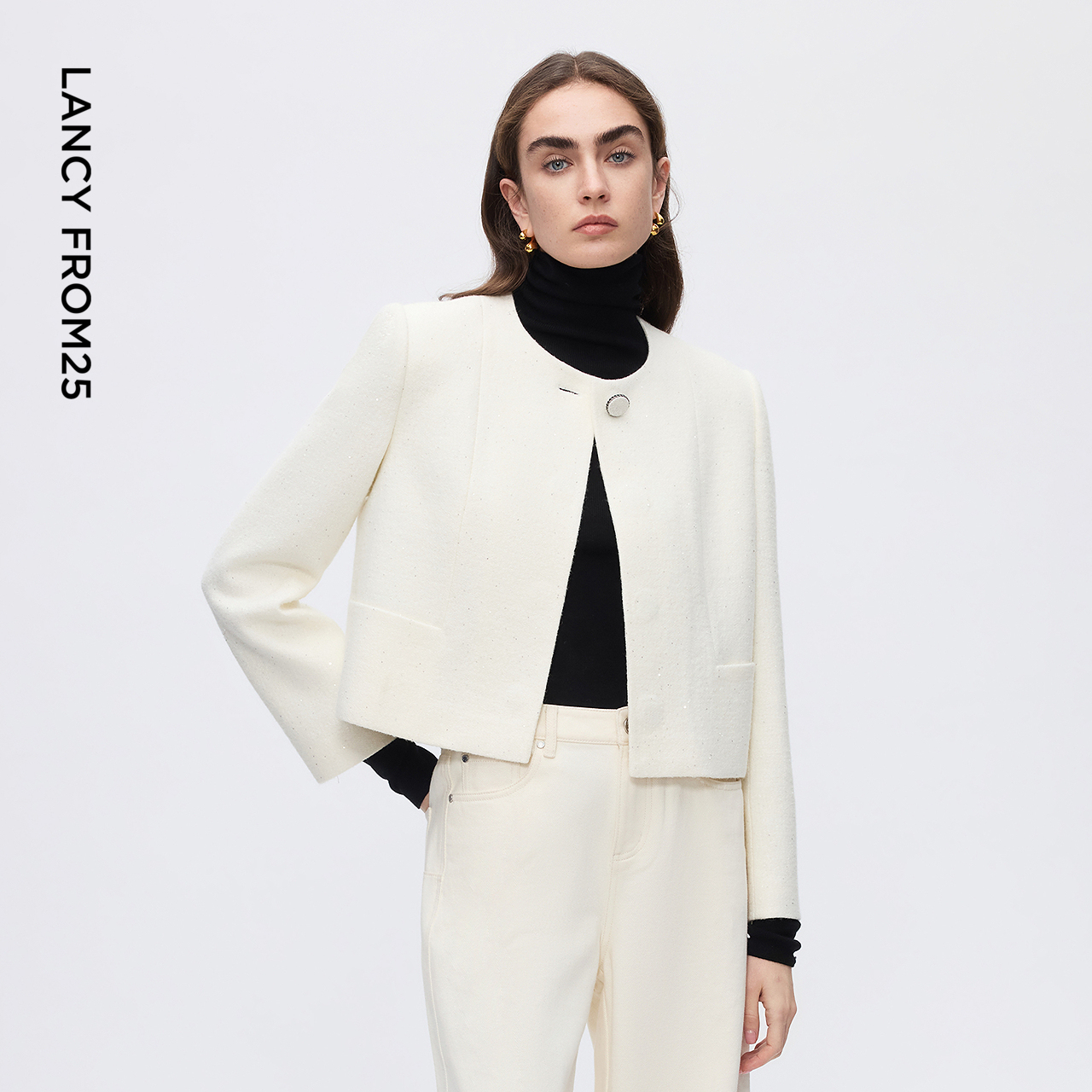 羊毛珠片纱 箱型短裁 磁吸扣闭合