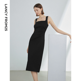 朗姿小香风吊带方领法式 连衣裙 气质设计感收腰高端裙子2024夏新款