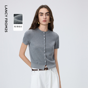 新款 朗姿圆领正肩优雅老钱风针织开衫 2026年春季 针织衫 高智感短袖