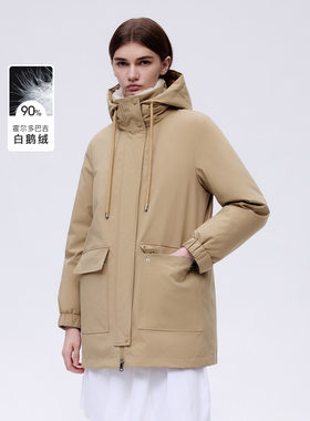 朗姿欧洲EiLEEN ELITEE霍尔多巴吉白鹅绒羽绒服连帽廓形通勤外套