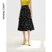 朗姿25复古波点印花半身裙女法式 垂感高腰A字垂感中长裙春夏新款