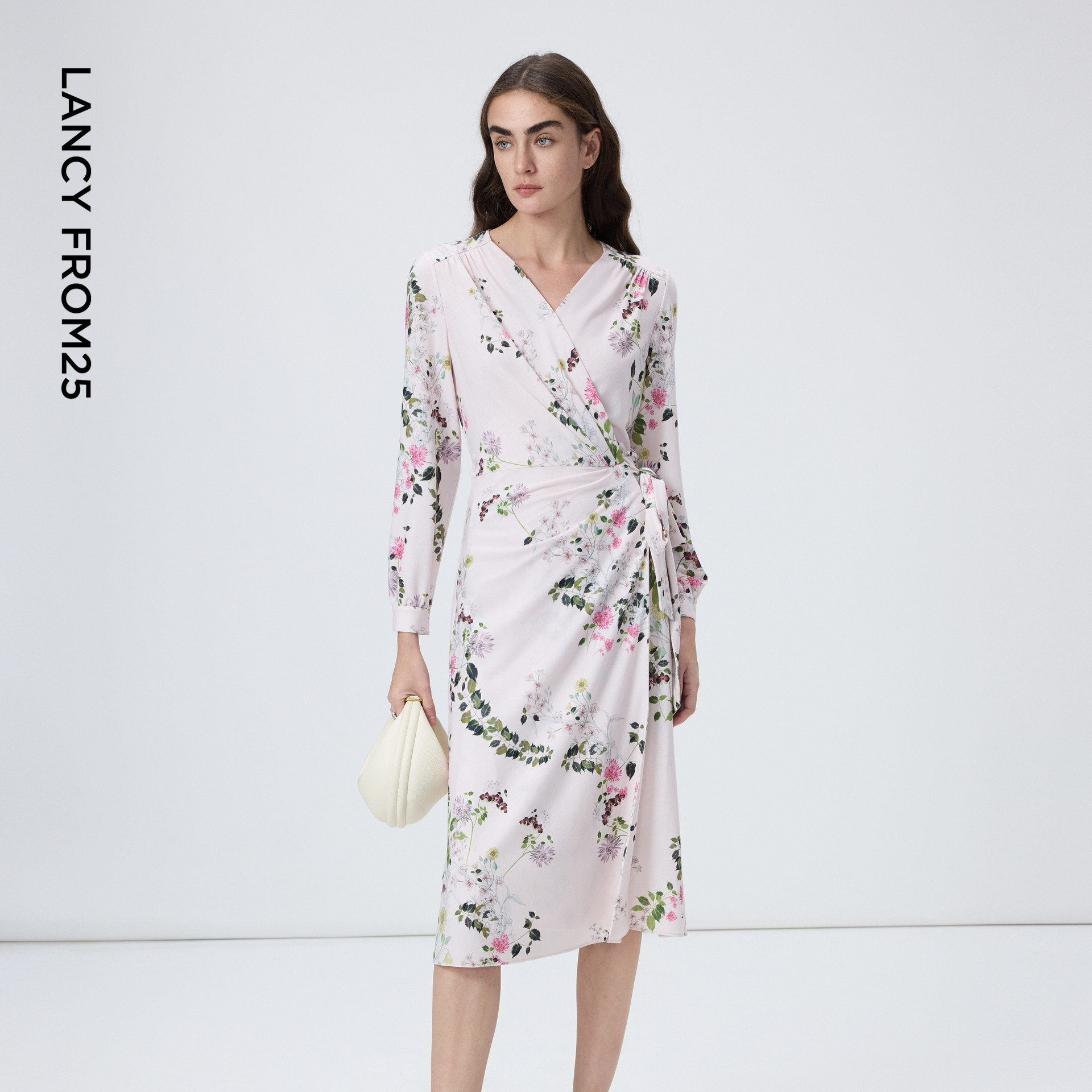 朗姿v领系带印花连衣裙气质设计感收腰碎花裙时尚2026年春季新款,女装/女士精品,连衣裙,淘宝优惠券,粉丝福利购,淘宝优惠卷