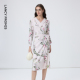 新款 朗姿v领系带印花连衣裙气质设计感收腰碎花裙时尚 2026年春季