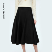 朗姿羊毛A字型黑色赫本风半身裙气质百搭通勤风中长裙2025年新款