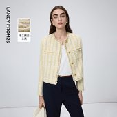 新款 朗姿圆领小香风亮片气质短外套时尚 设计感通勤上衣2026年春季